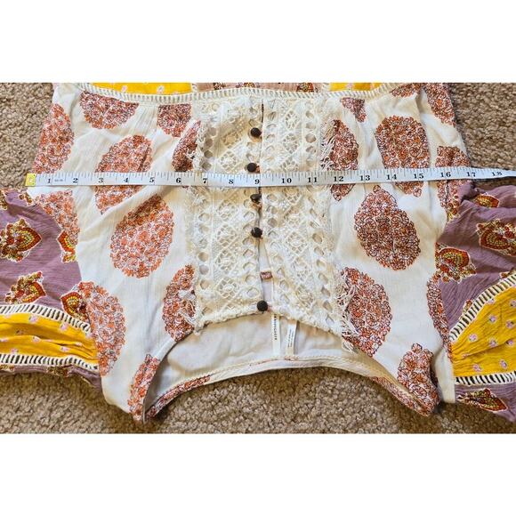 Anthropologie Melody Lace Trim Button Front Tie Back Patchwork Dress - Picture 9 of 12